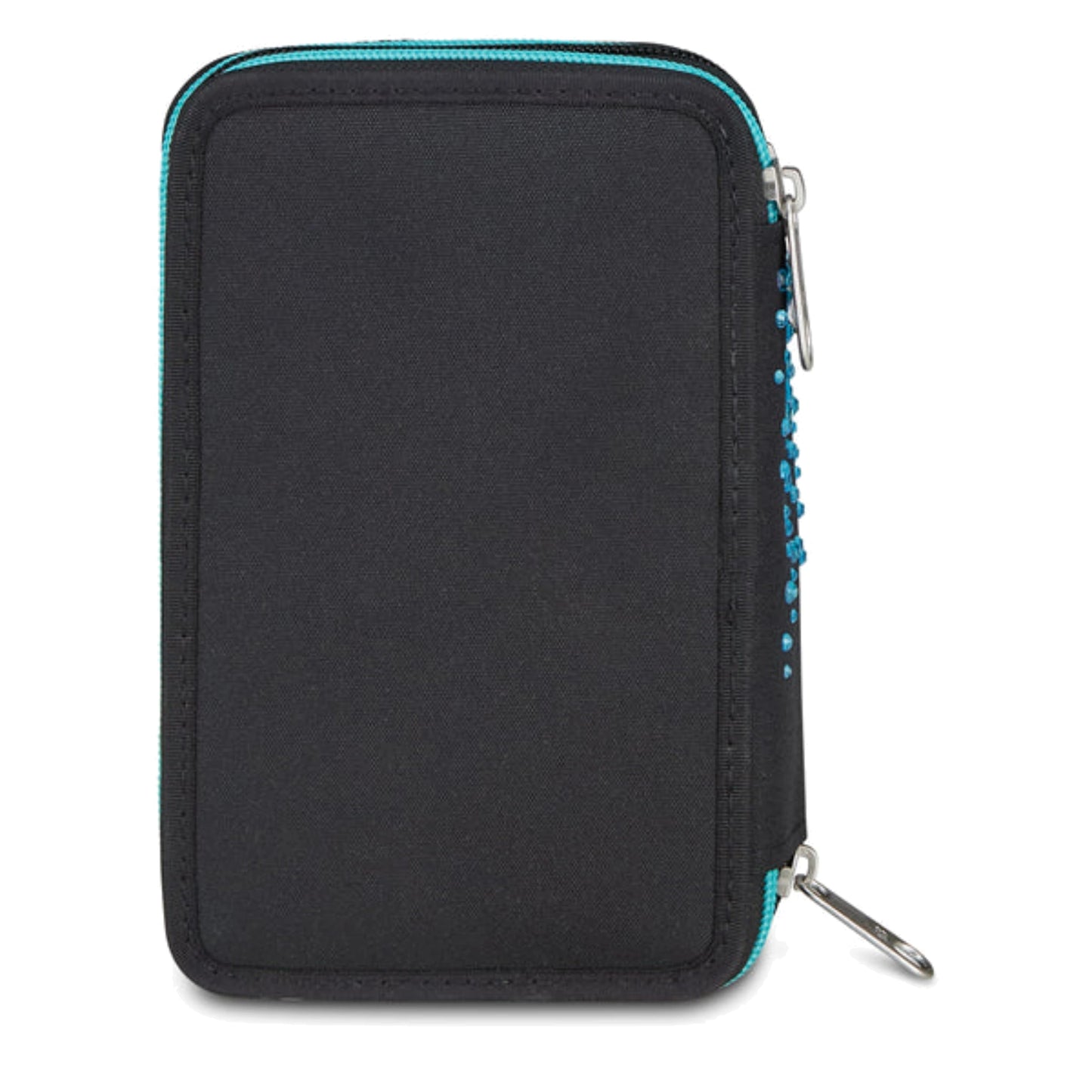Astuccio Seven 3 Zip Completo 45 Pezzi Nero Strass Verde Acqua Triplo Scomparto