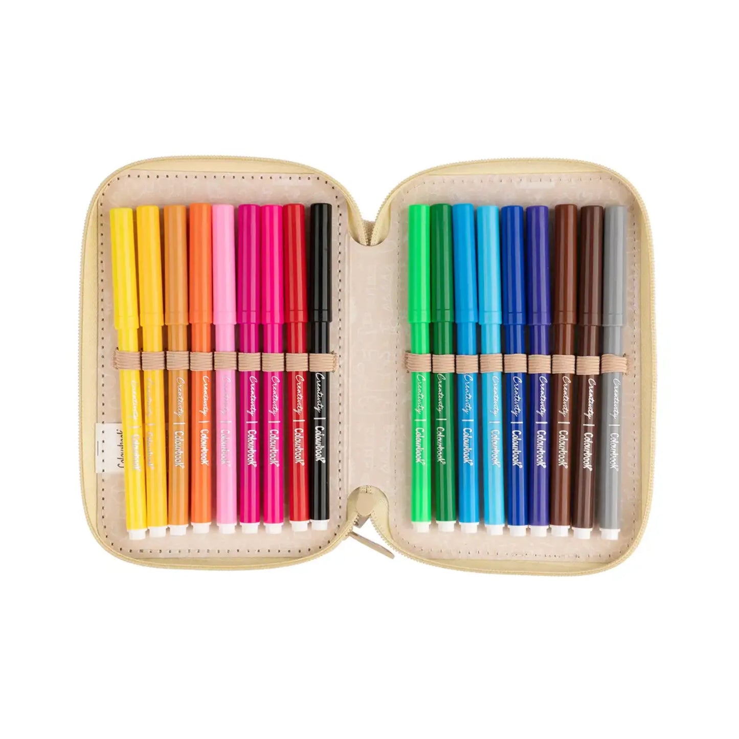 Astuccio 3 Zip Glitter Brillantinato Colourbook Completo 44 Pezzi Scuola