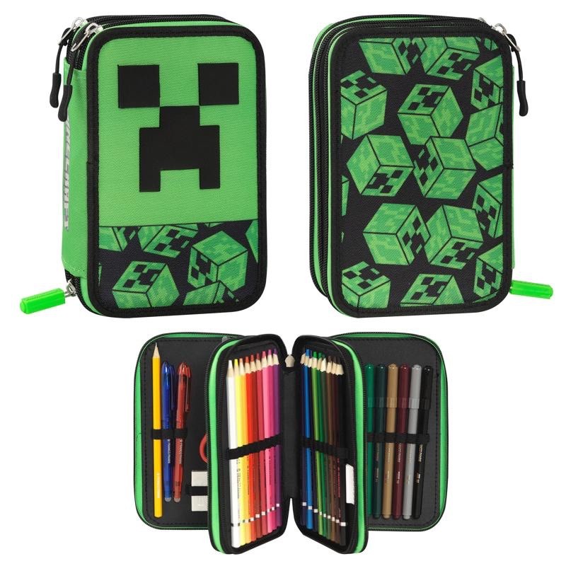 Astuccio Minecraft 3 zip Pixel Verde/Nero