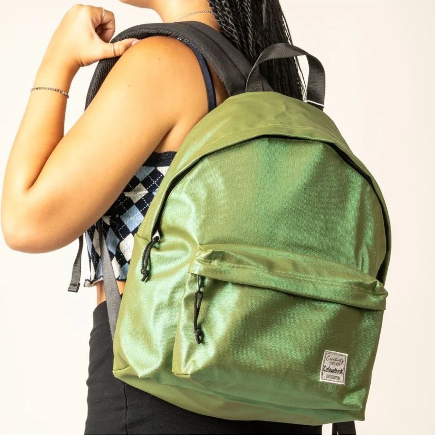Zaino Shine Colourbook Verde Forest — Tessuto Metallizzato 2 Zip
