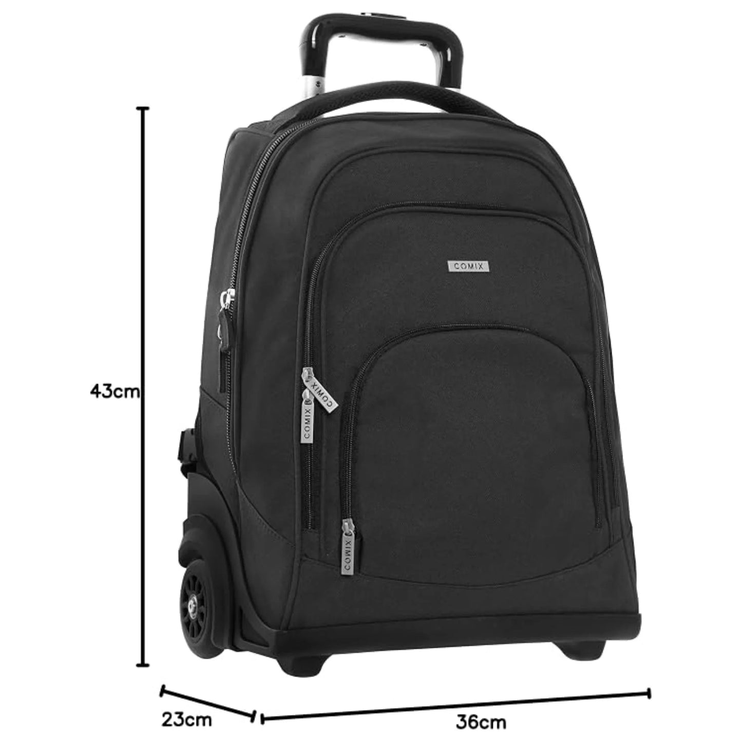 Zaino Trolley Staccabile Comix Nero — Manico Telescopico Alluminio Spallacci a Scomparsa Resistente Acqua 36×43×23 cm