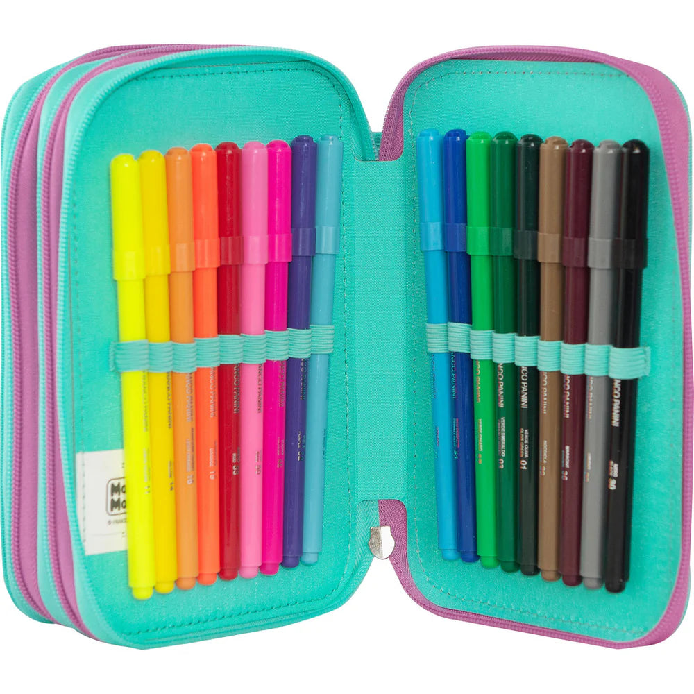 Astuccio 3 Zip Mofu Mofu Verde/lilla