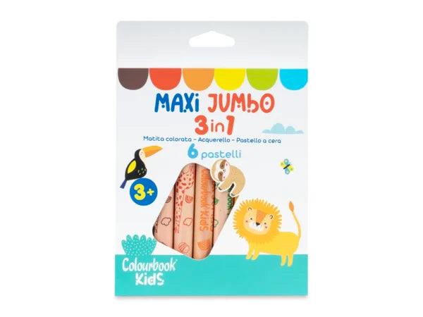 Set 6 matite colorate Maxi Jumbo 3 in 1 - COLOURBOOK