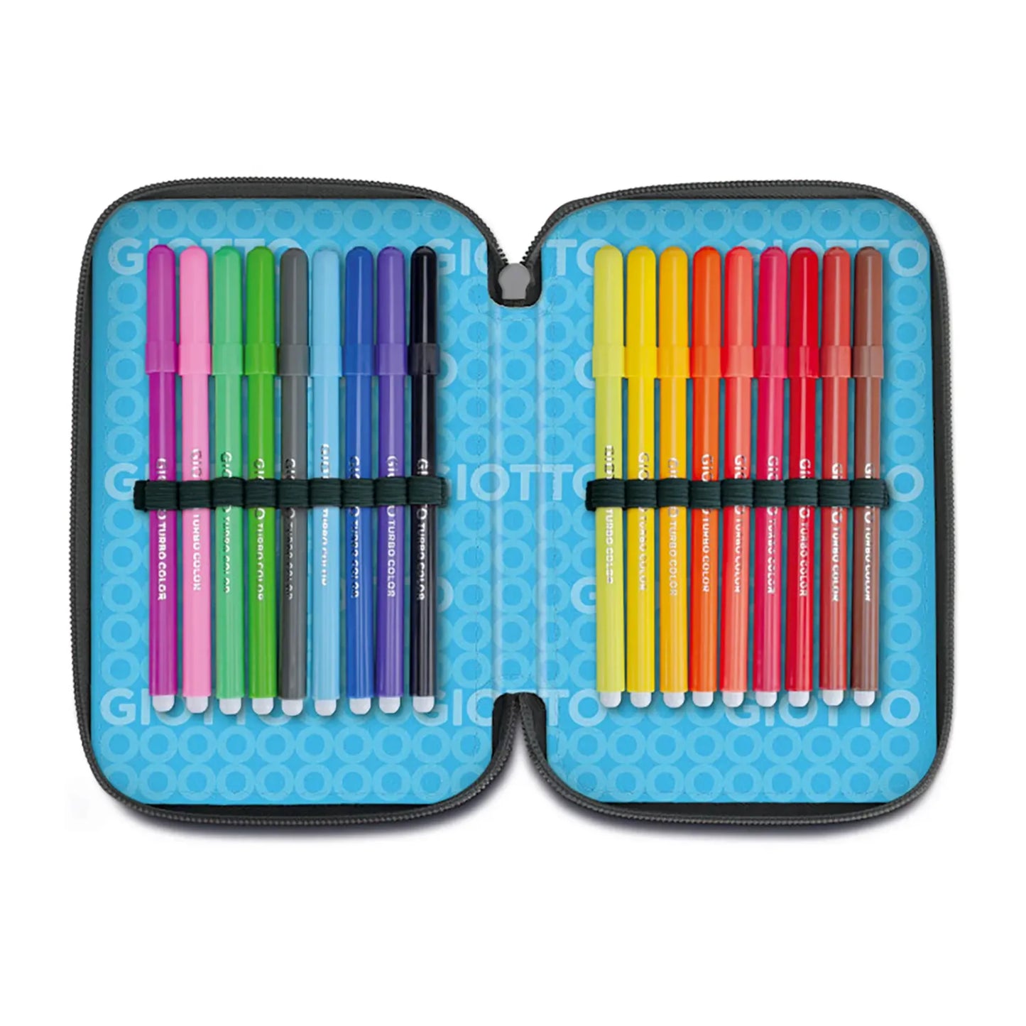 Astuccio 3 Zip Giotto Tris con Corredo 46 Pezzi — Pennarelli Turbo Color Pastelli Supermina | Nero Verde Rosso Azzurro