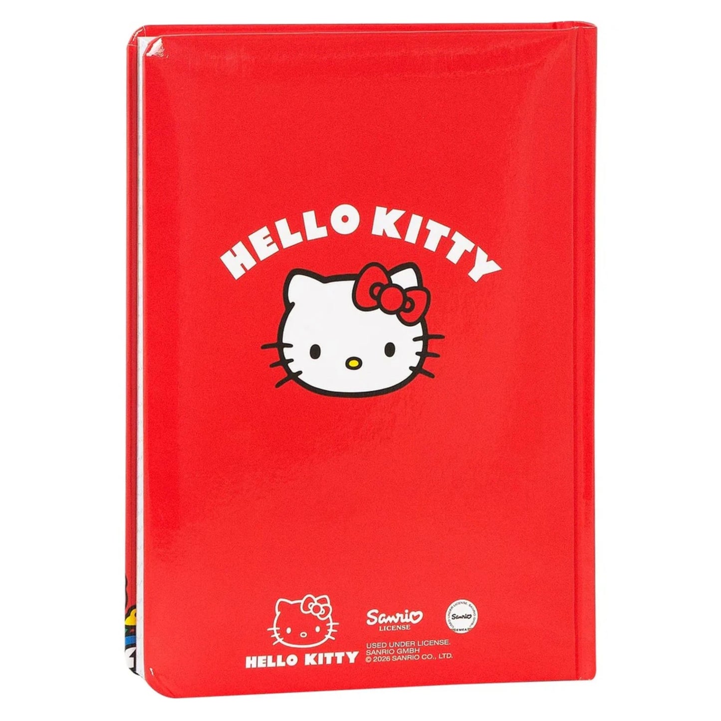 Diario Hello Kitty 2026/2027 12 Mesi Datato Rosso Righe — Copertina Rigida Lucida Imbottita 352 Pagine Sticker Licenza Sanrio