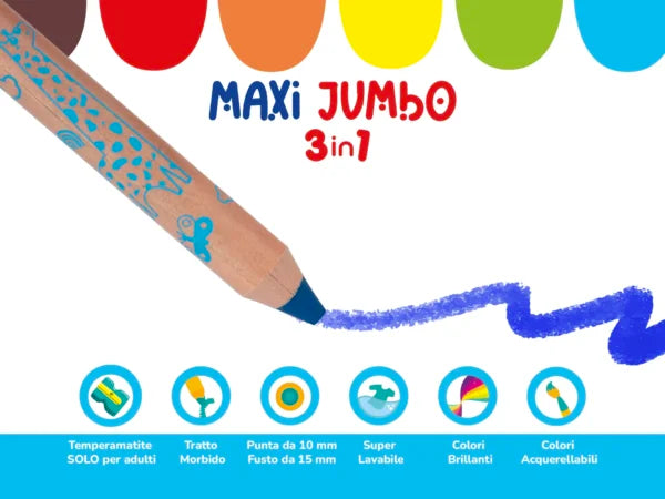Set 6 matite colorate Maxi Jumbo 3 in 1 - COLOURBOOK