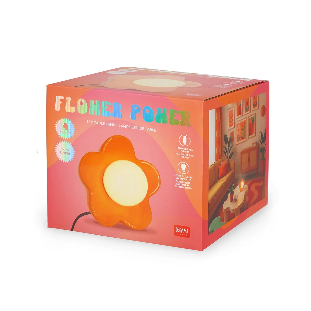 Lampada LED da Tavolo Flower Power Shiny Orange – Legami | Luce Calda Design Ceramica