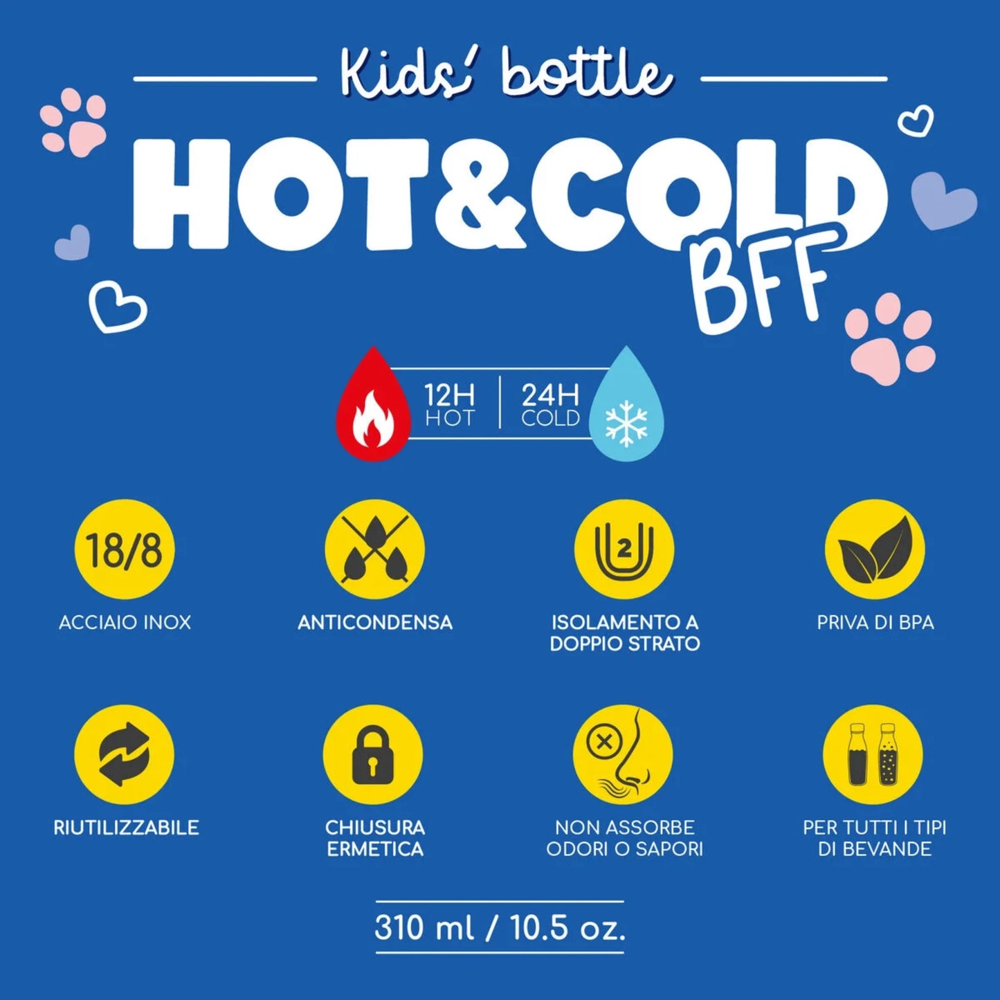 Borraccia Termica Bambini Legami Hot&Cold BFF Kitty — 310ml Acciaio Inox 18/8 Caldo 12H Freddo 24H