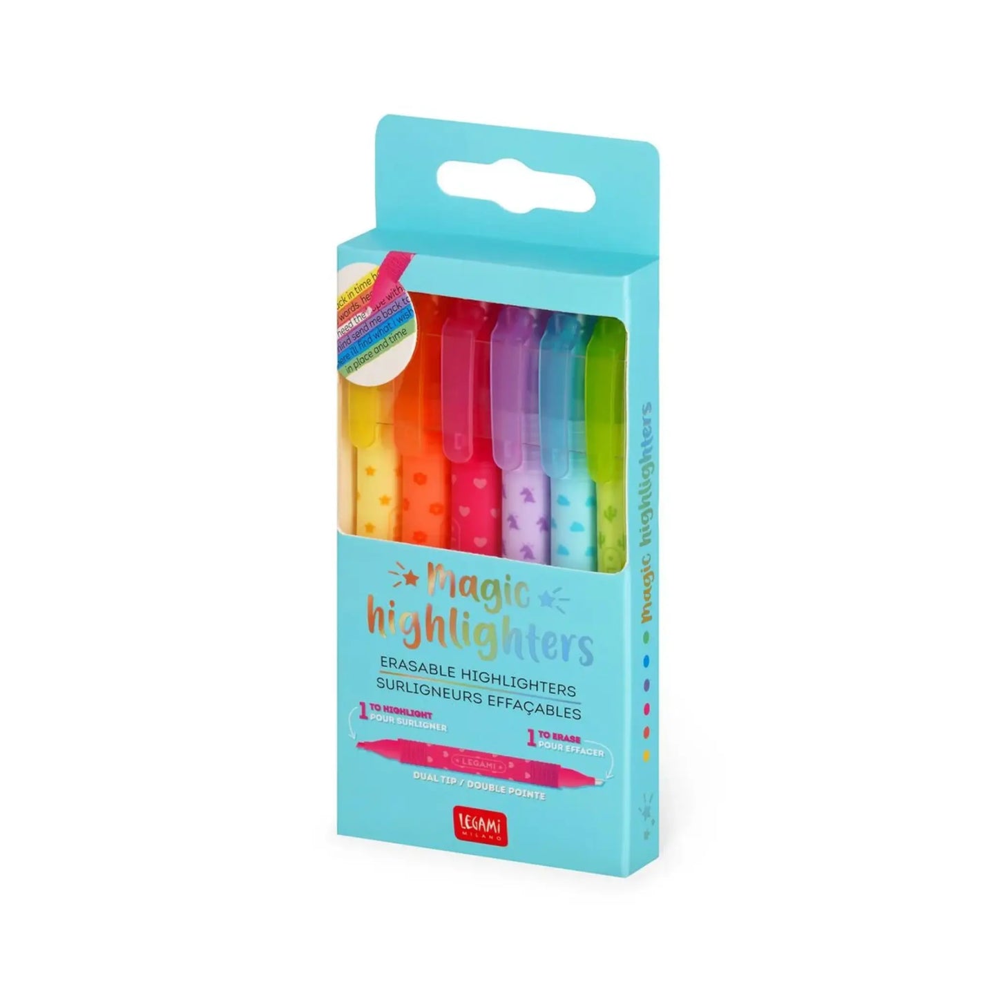 Set of 6 Erasable Highlighters Legami Magic Highlighters | Dual Tip Colors