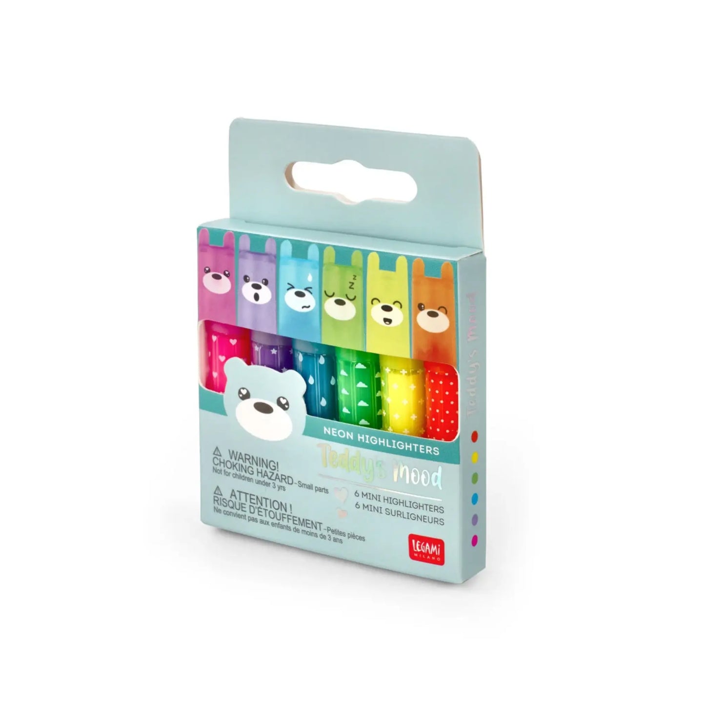 Set of 6 Teddy's Mood Mini Highlighters | Colorful Kawaii Bear Highlighters