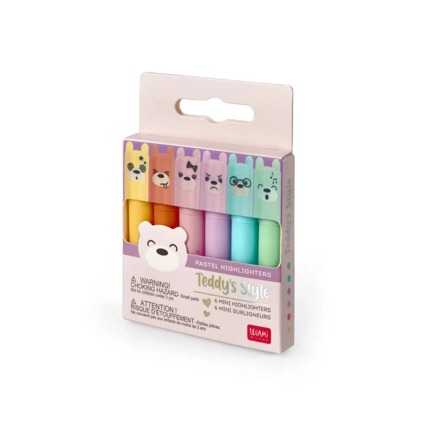 Set of 6 Mini Pastel Highlighters Teddy's Style | Kawaii Soft Colors