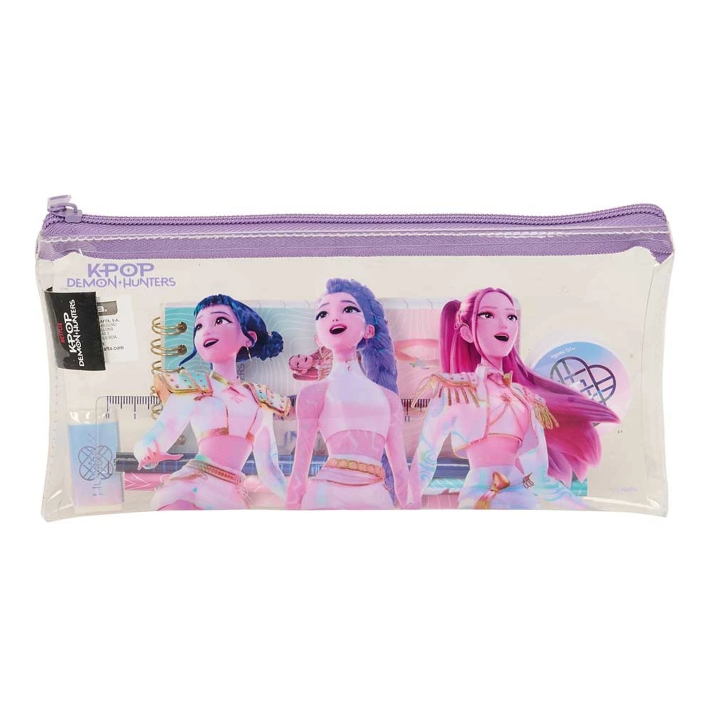 Astuccio Trasparente PVC Safta K-POP Demon Hunters — Set Cancelleria Regla Matite Gomma Blocnotes Netflix