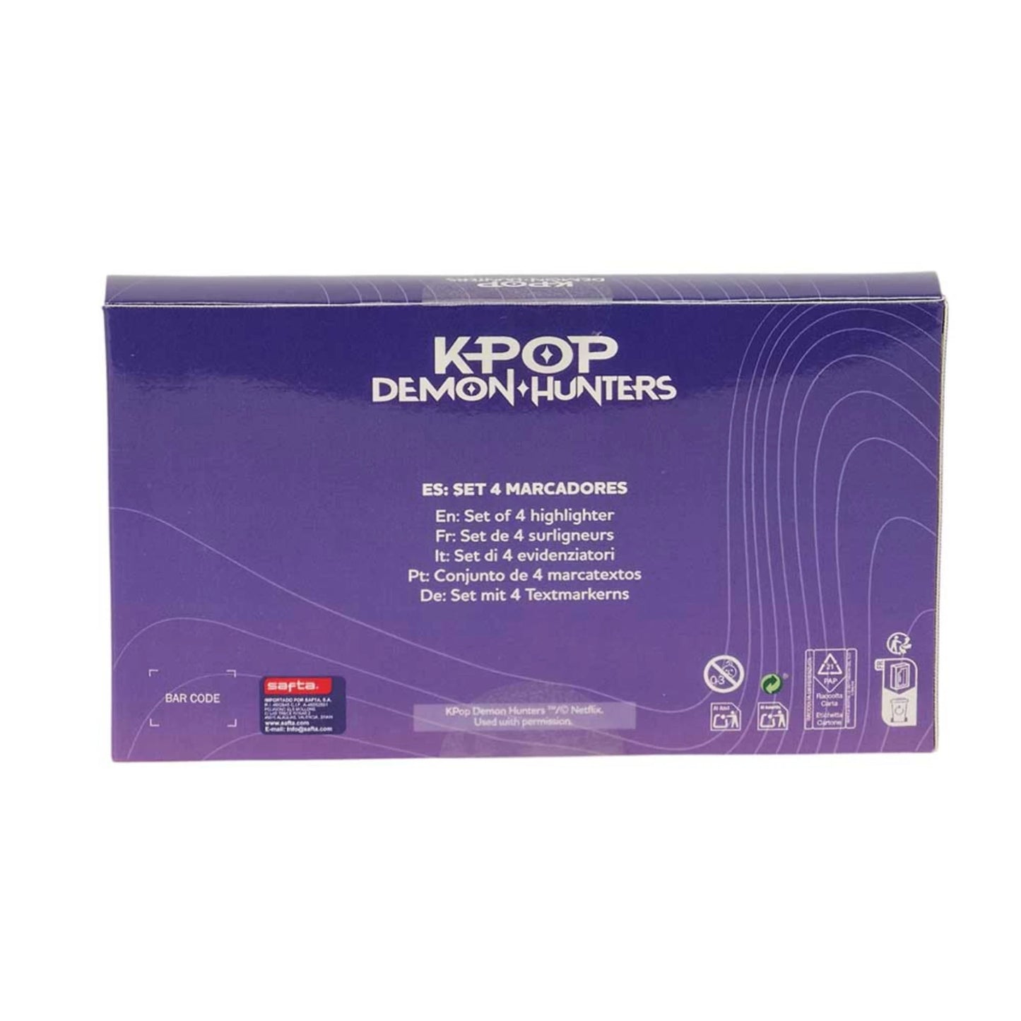 Set 4 Evidenziatori Safta K-POP Demon Hunters — Rumi Mira Zoey 4 Colori Pastel Netflix