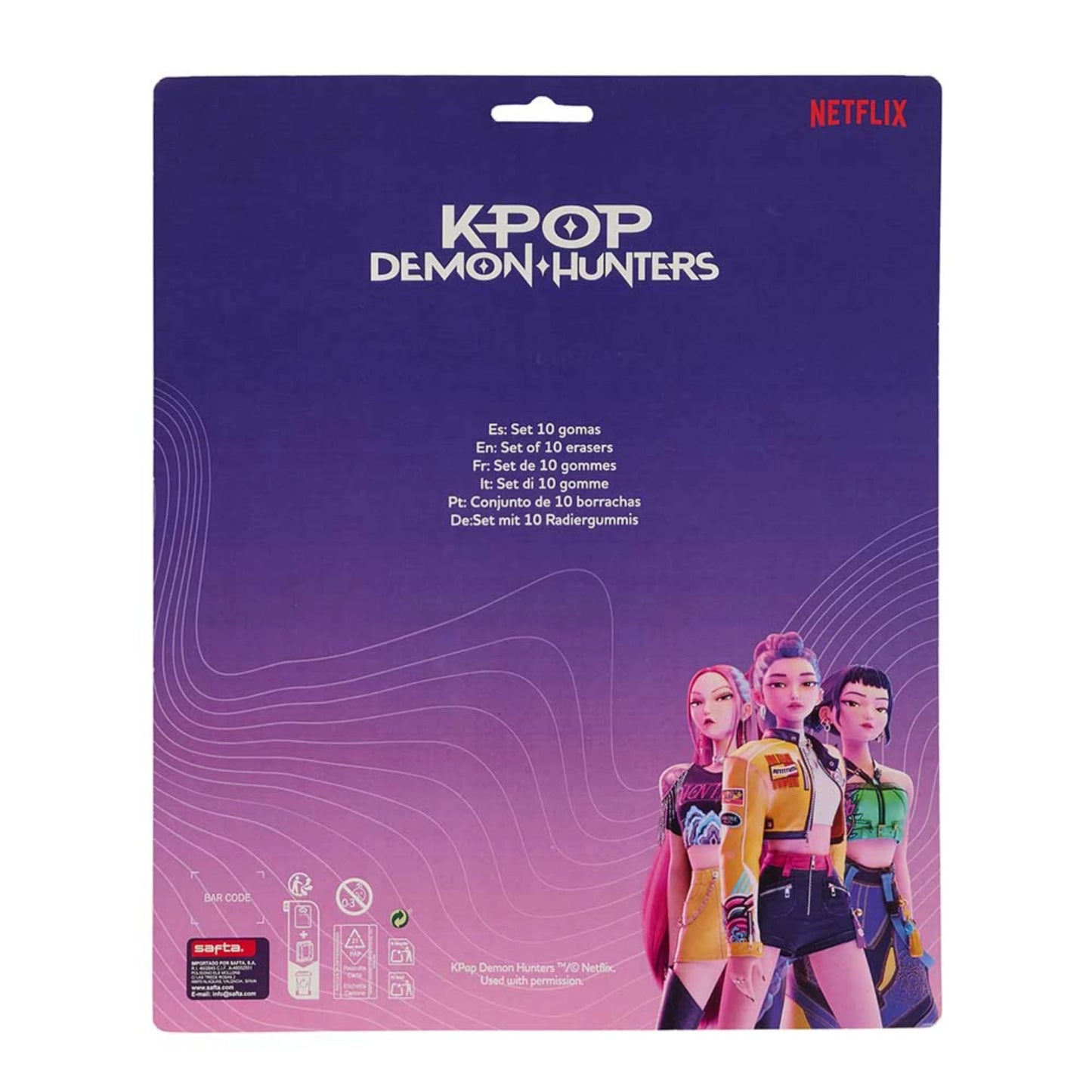 Set 10 Gomme da Cancellare Safta K-POP Demon Hunters — Blister Mira Rumi Zoey Huntrix Netflix