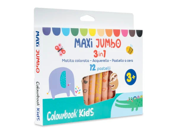 Set 12 matite colorate Maxi Jumbo 3 in 1 - COLOURBOOK