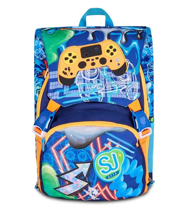 Zaino SJ Gang Estensibile Big Joyful Pins Boy con Controller 3D e Pins Riposizionabili Fantasia Gaming Blu