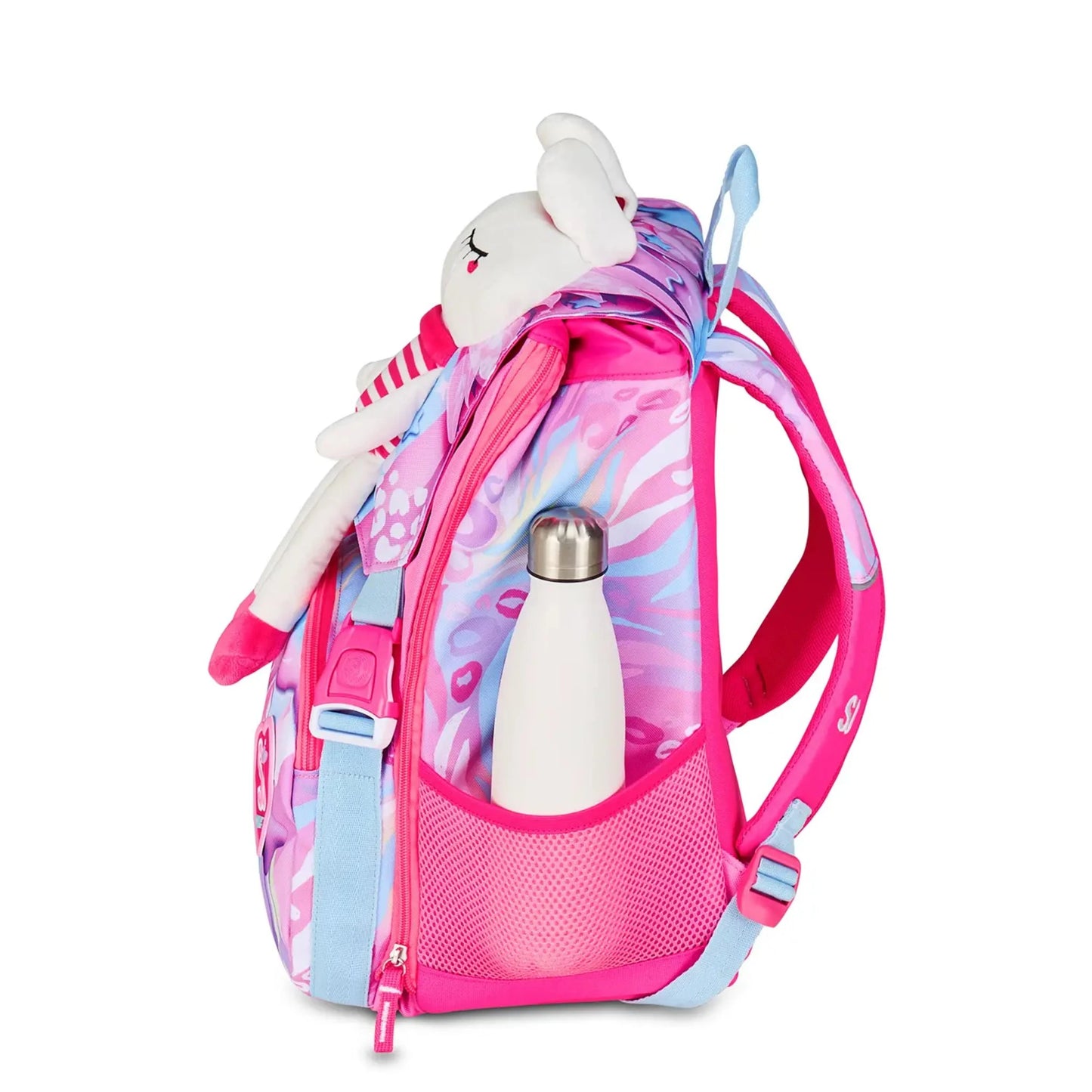 Zaino SJ Gang Estensibile Big Plushy Rabbit con Coniglietto Peluche e Orecchie Mobili ad Aria Fantasia Zebra Rosa Viola