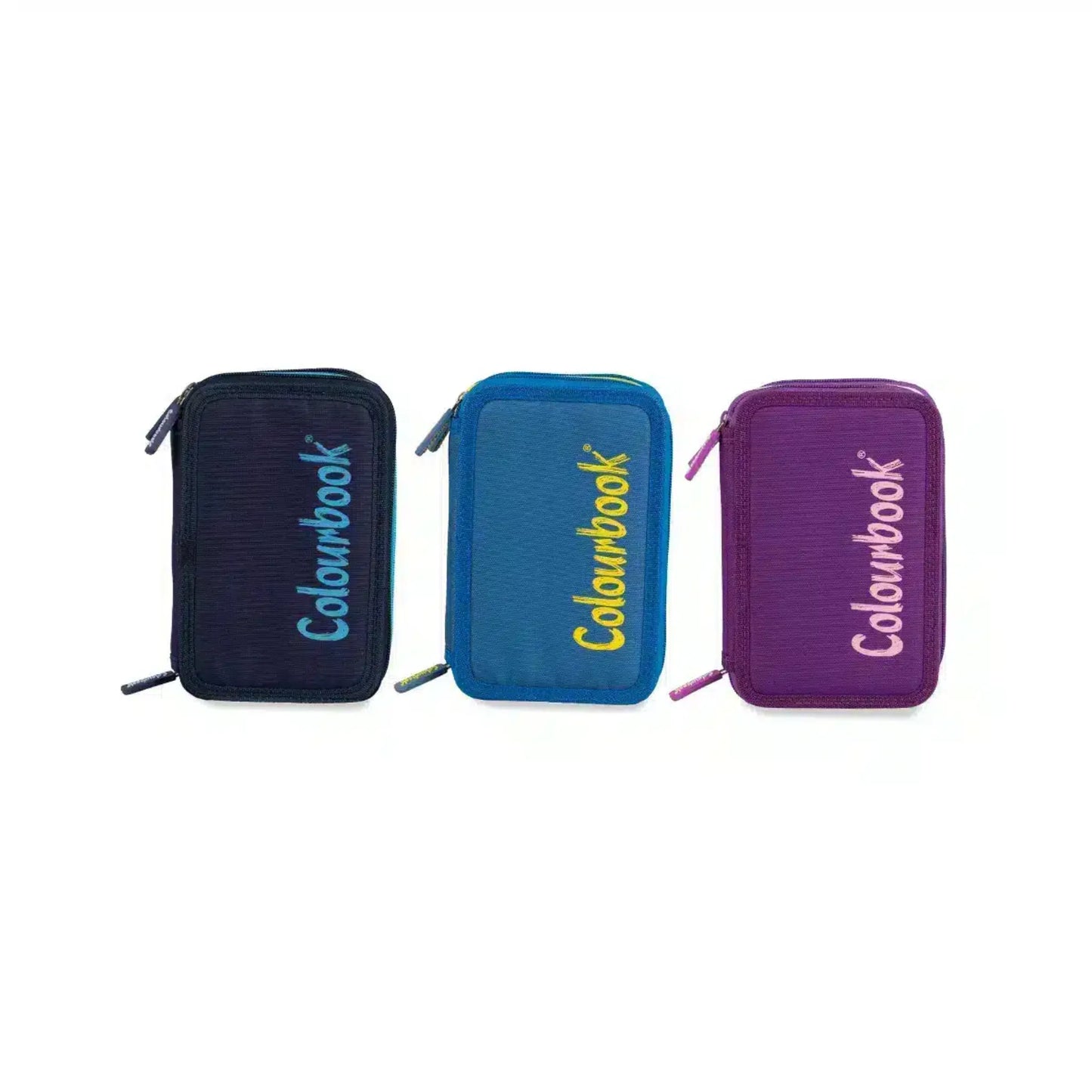 Astuccio 3 Zip Bicolor Colourbook Completo 44 Pezzi | Scuola 3 Scomparti