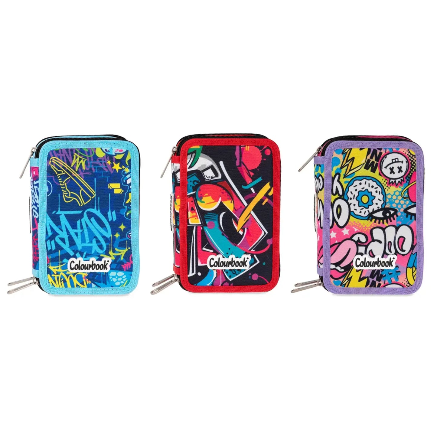 Astuccio 3 Zip Colourbook Urban Wave Completo con Accessori Scuola Urban Pop Street Vivid Back to School