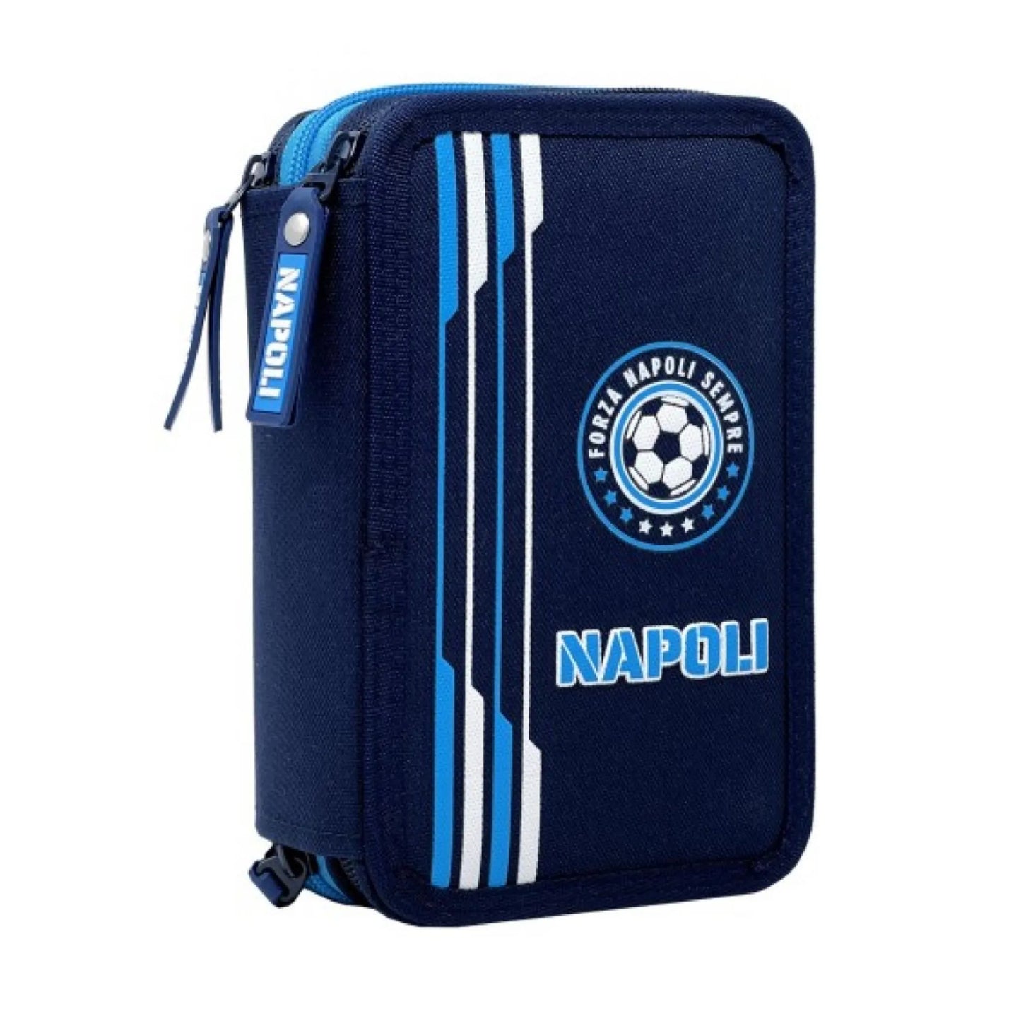 Astuccio 3 Zip SSC Napoli Forza Napoli Sempre Completo con Pastelli, Pennarelli e Accessori Scuola Back to School