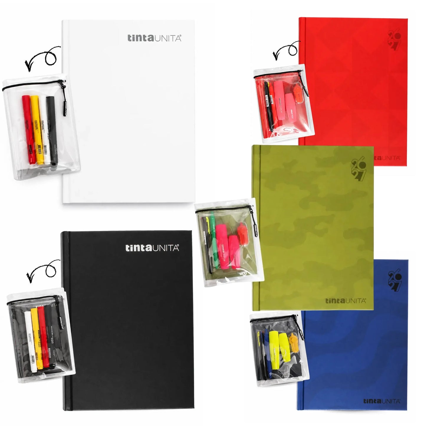 Diario Tinta Unita Plain 12 Mesi 2026-27 con Cover e Kit Penne | 5 Colori