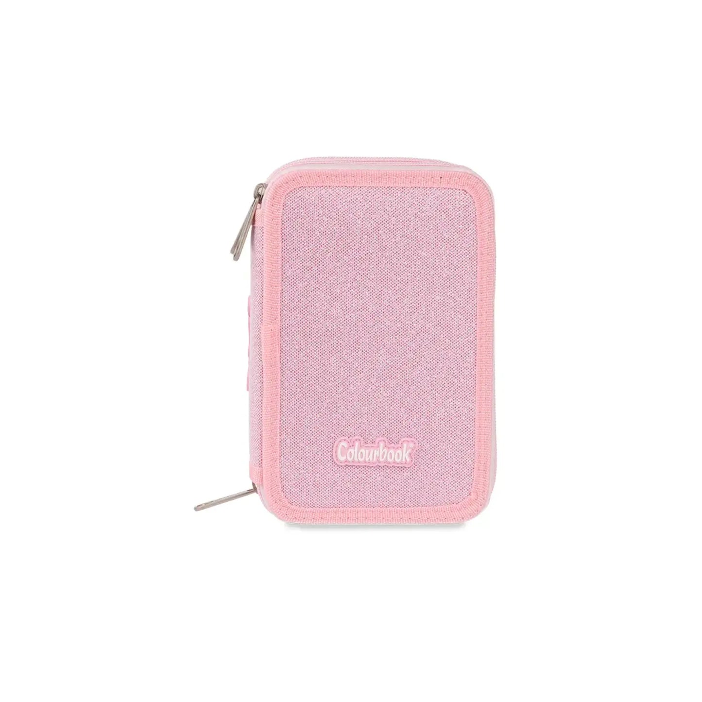 Astuccio 3 Zip Glitter Brillantinato Colourbook Completo 44 Pezzi Scuola