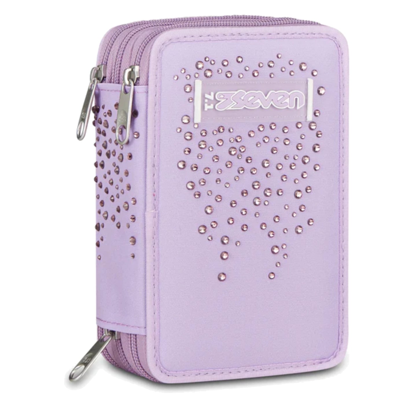 Astuccio Seven 3 Zip Completo 45 Pezzi Lilla Strass Triplo Scomparto Scuola