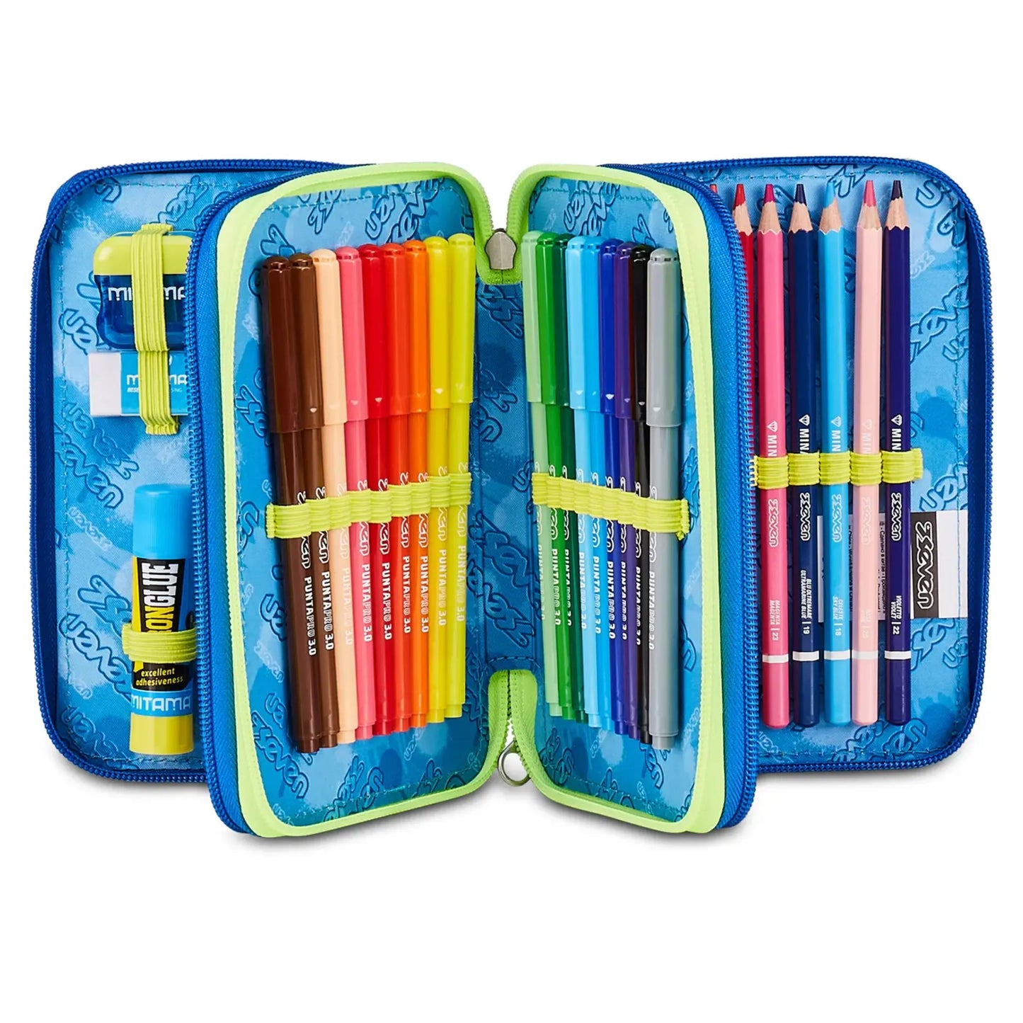 Astuccio 3 Zip Seven Electricvibe Boy Corredo Completo 45 Pezzi Scuola