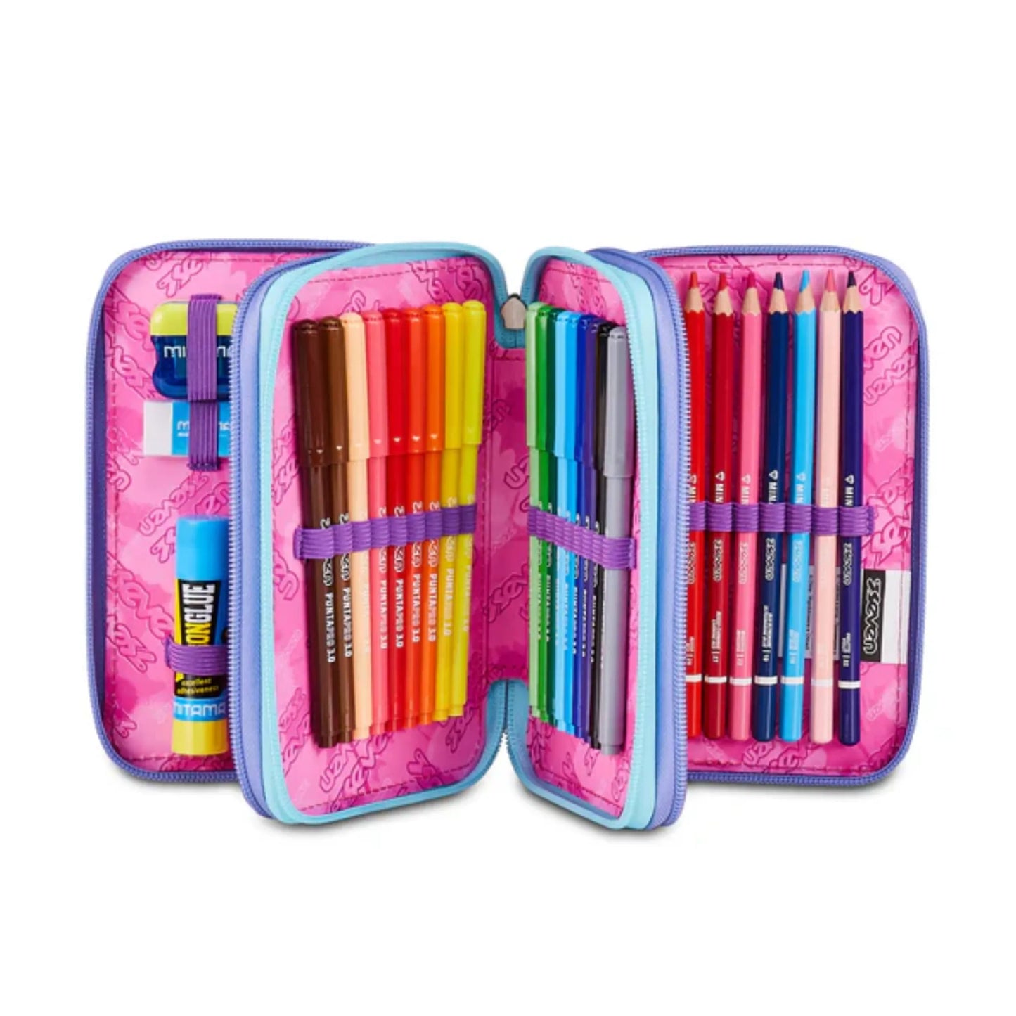 Astuccio 3 Zip Seven Electricvibe Girl Corredo Completo 45 Pezzi Scuola