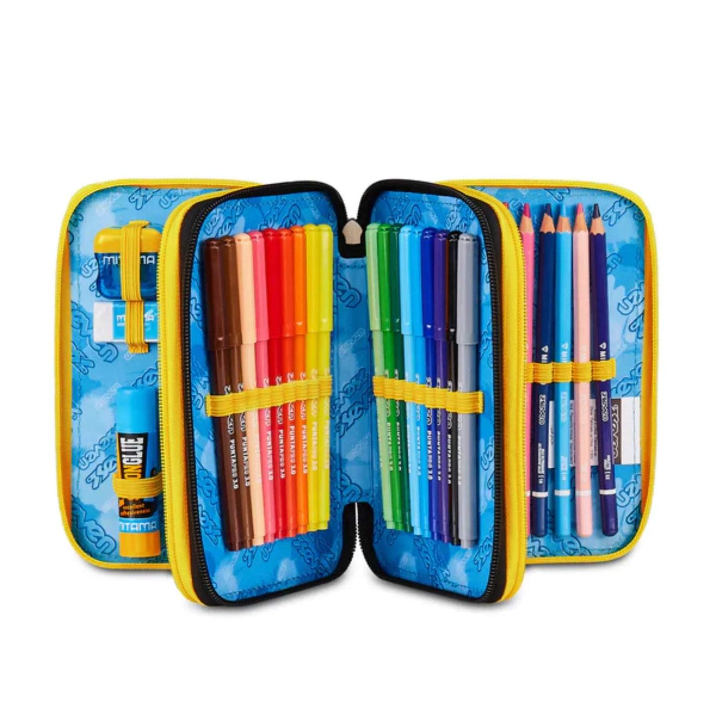 Astuccio 3 Zip Seven Golden Paint Corredo Completo 45 Pezzi Scuola