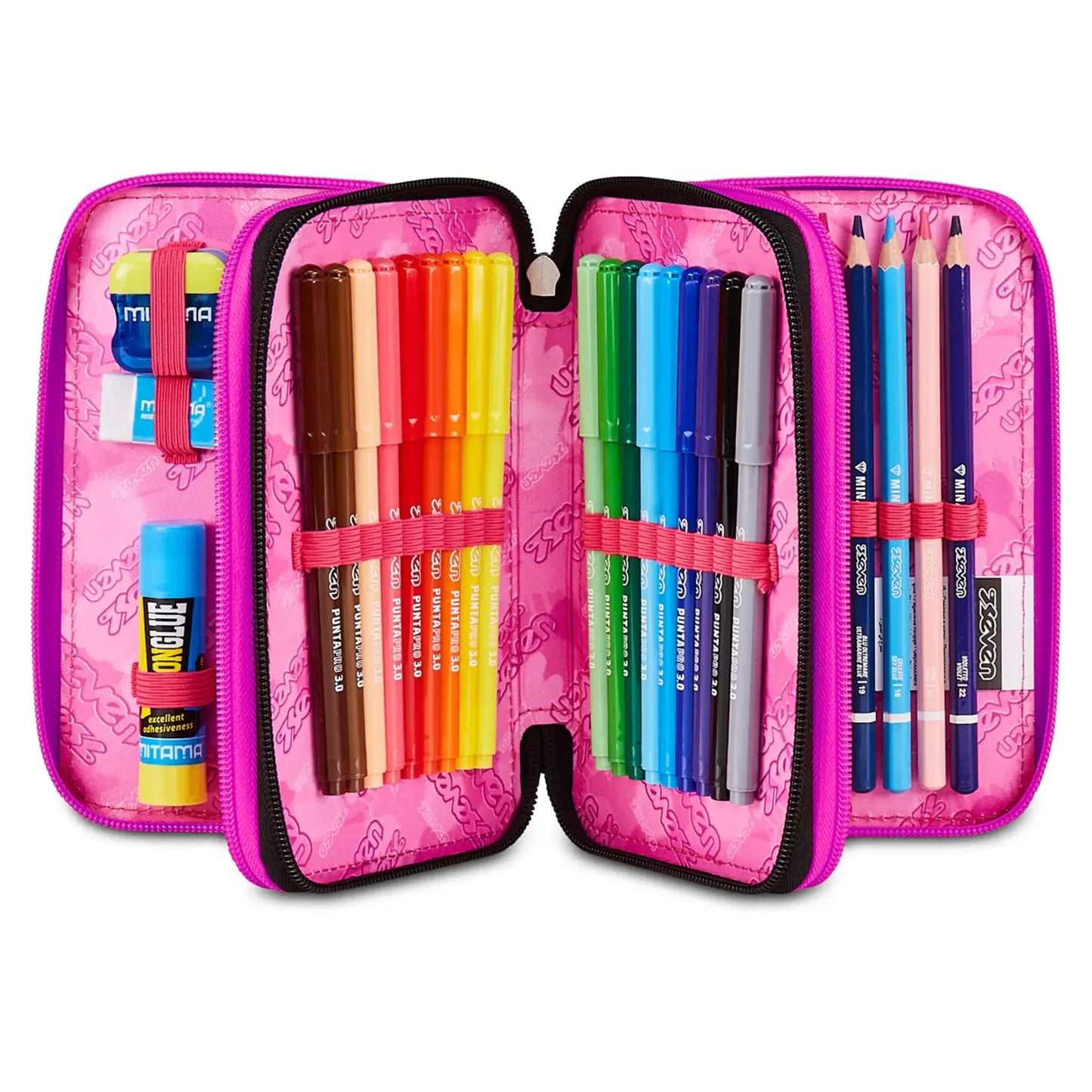Astuccio 3 Zip Seven Plumpy Line Girl Corredo Completo 45 Pezzi Scuola