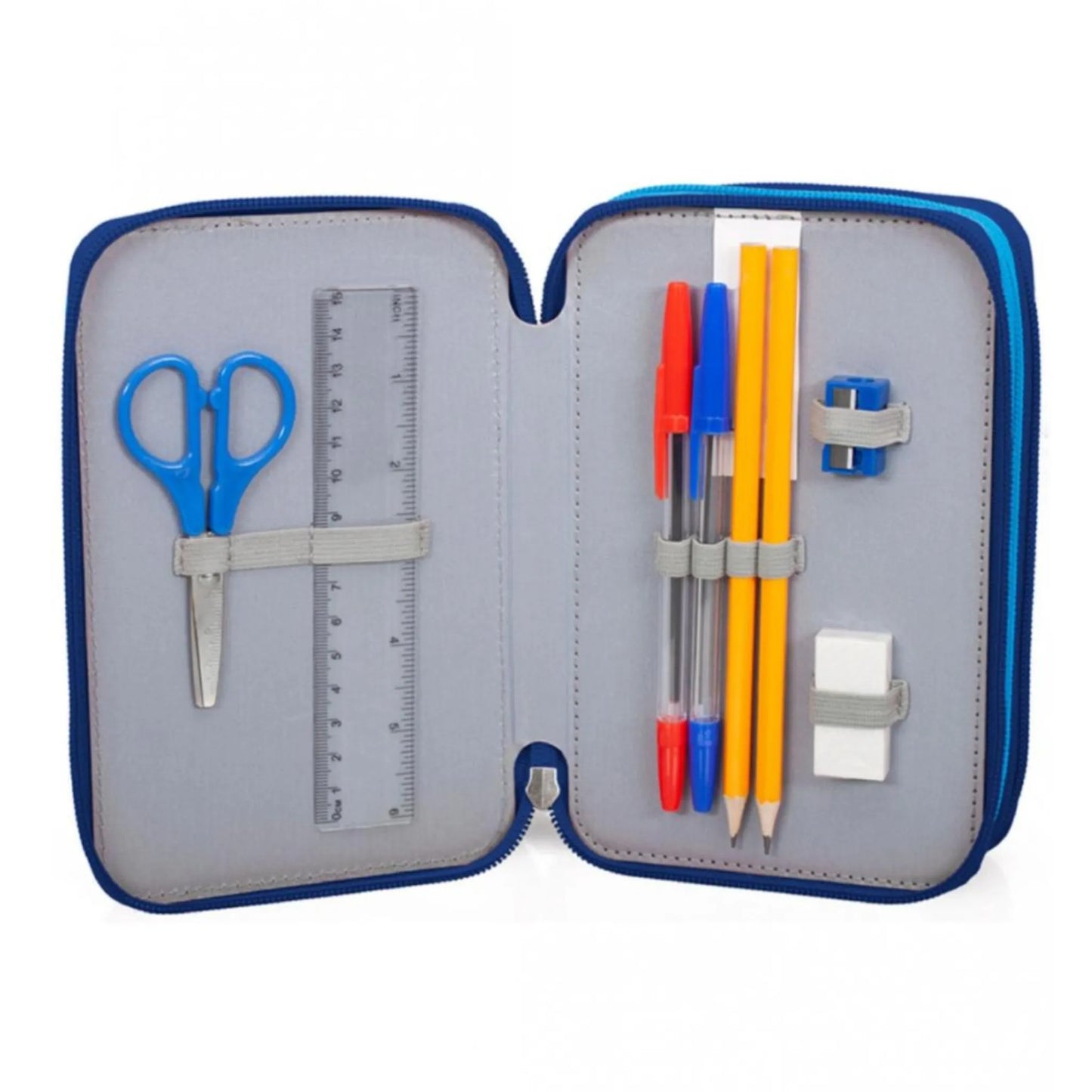 Astuccio 3 Zip SSC Napoli Forza Napoli Sempre Completo con Pastelli, Pennarelli e Accessori Scuola Back to School