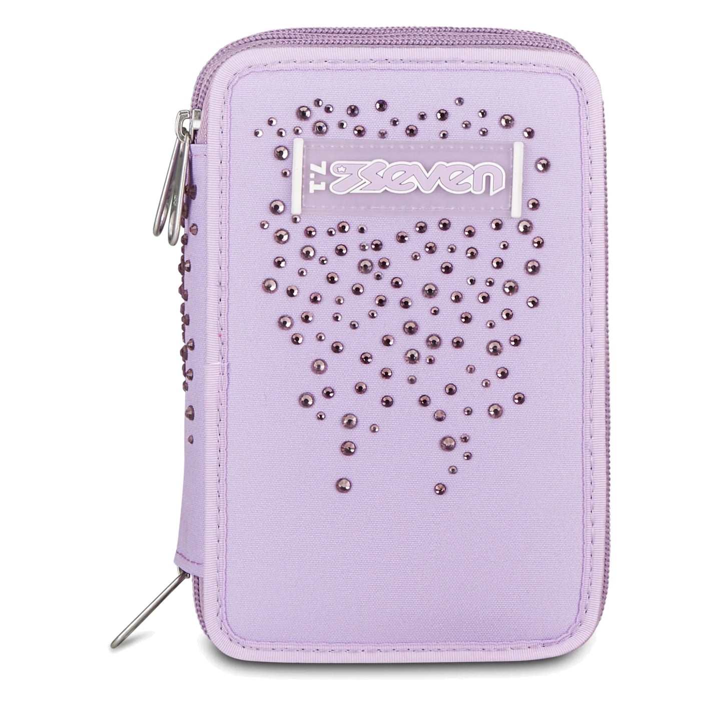 Astuccio Seven 3 Zip Completo 45 Pezzi Lilla Strass Triplo Scomparto Scuola