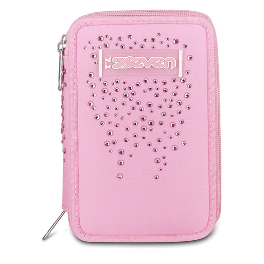 Astuccio Seven 3 Zip Completo 45 Pezzi Bambina Strass Triplo Scomparto Scuola
