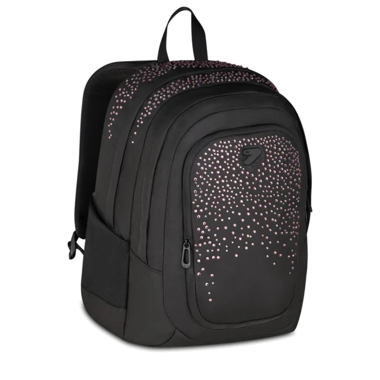 Zaino Seven Tech GLITZYCUTE Nero Strass Rosa Doppio Scomparto 29L Scuola
