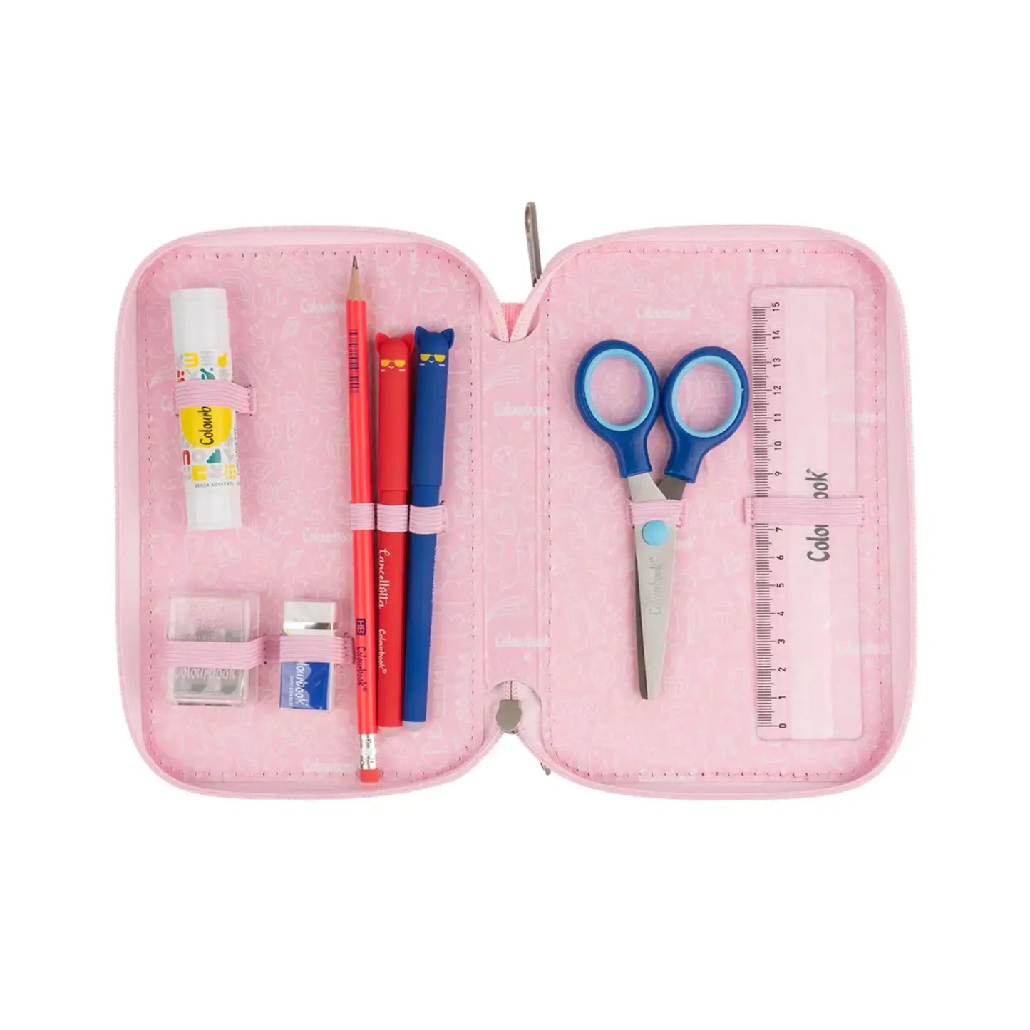 Astuccio 3 Zip Glitter Brillantinato Colourbook Completo 44 Pezzi Scuola