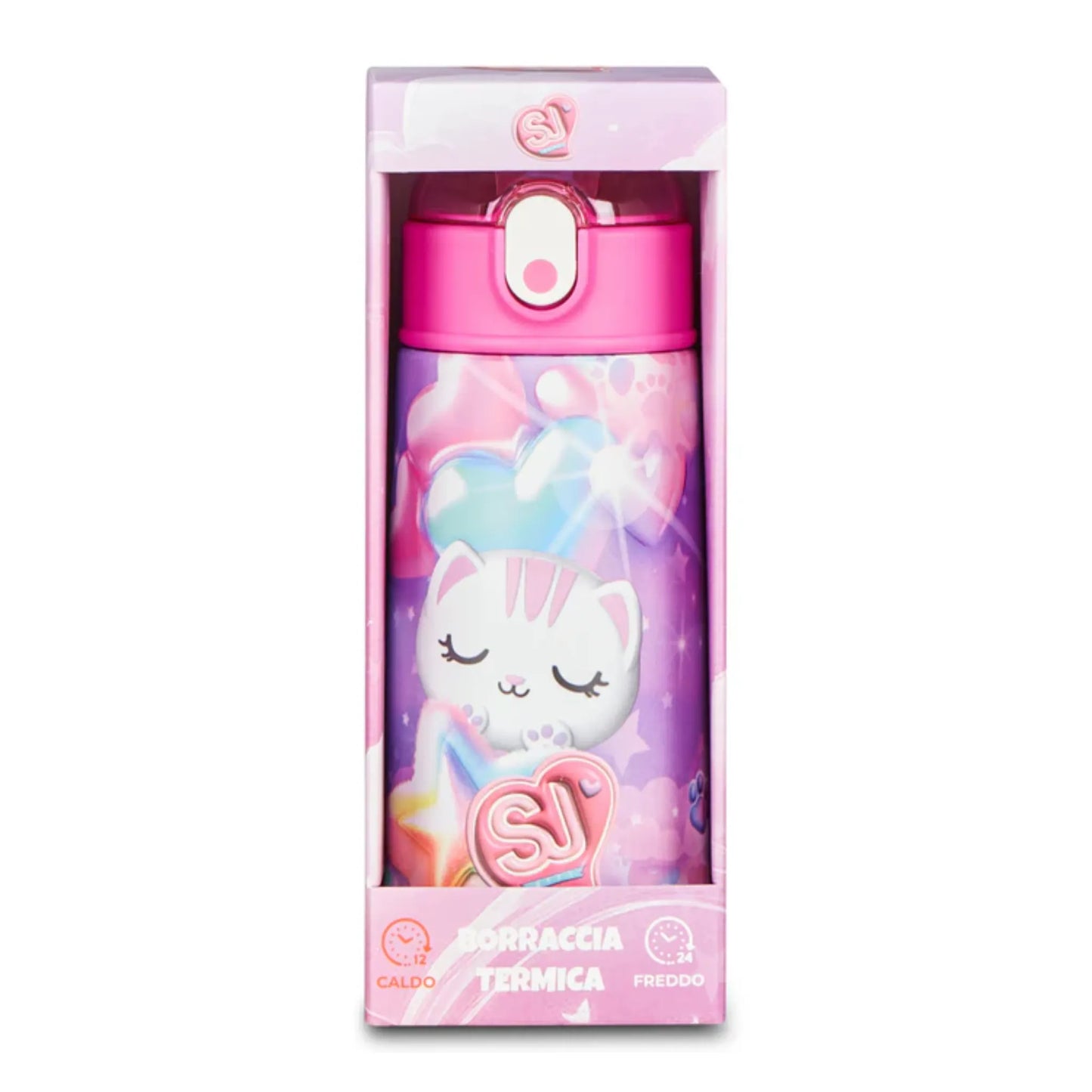 Borraccia Termica SJ Gang Gattino 460 ml Acciaio Inox 304 con Cannuccia