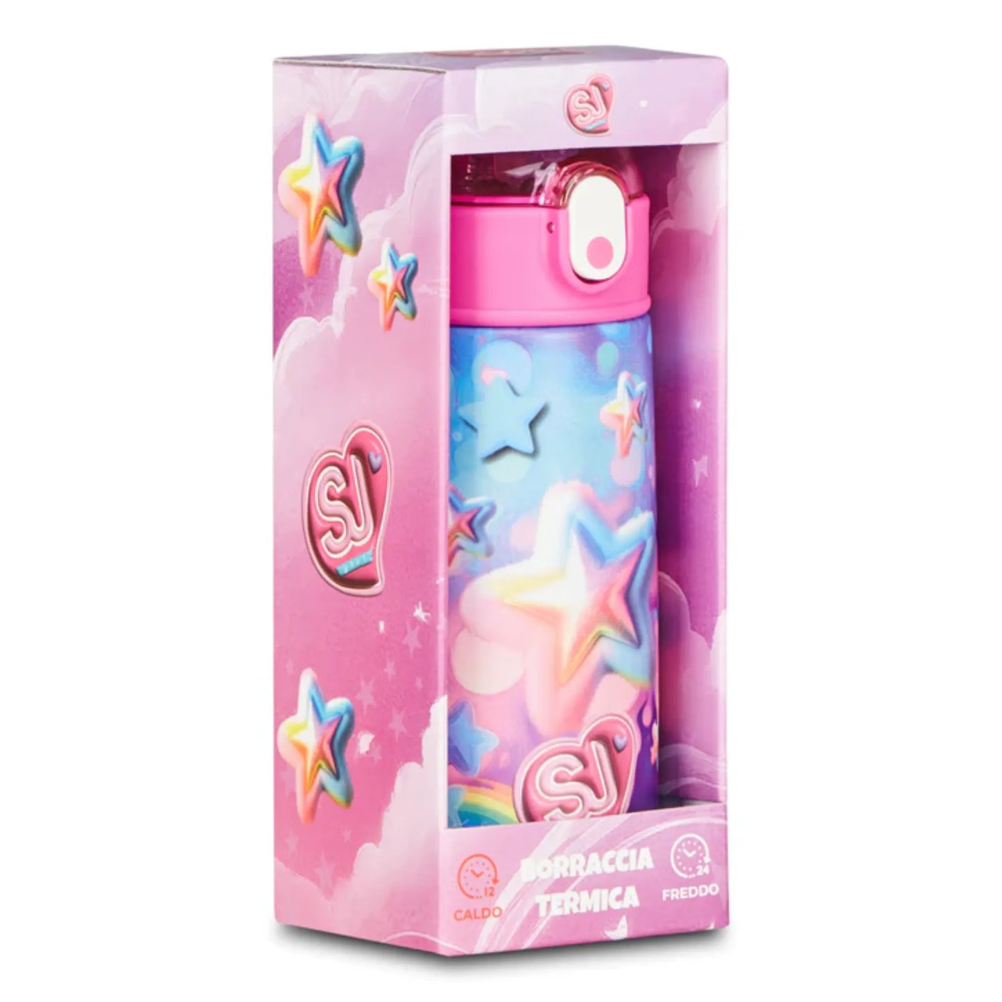 Borraccia Termica SJ Gang Girl Stelle 460 ml Acciaio Inox 304 con Cannuccia