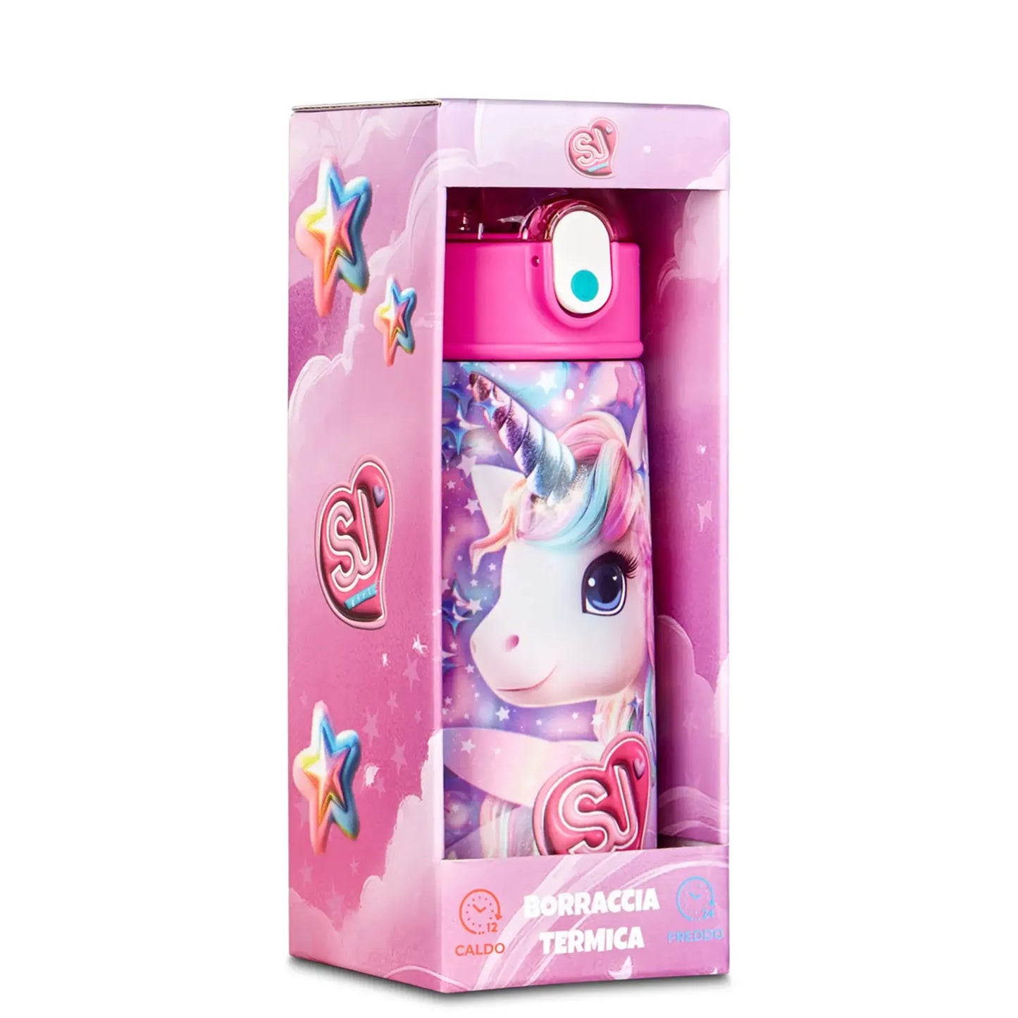 Borraccia Termica SJ Unicorno 460 ml Acciaio Inox 304 con Cannuccia BPA Free