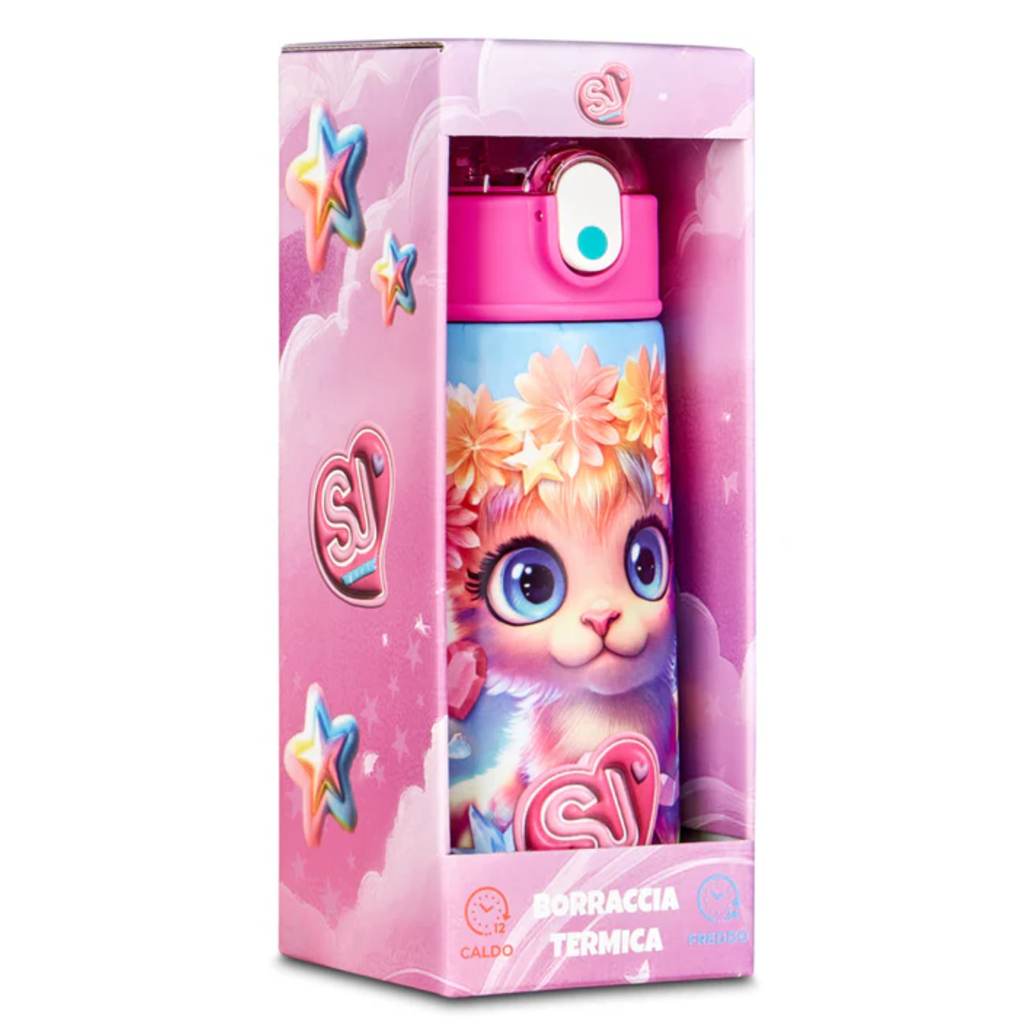 Borraccia Termica SJ Gang Animali 460 ml Acciaio Inox 304 con Cannuccia BPA Free