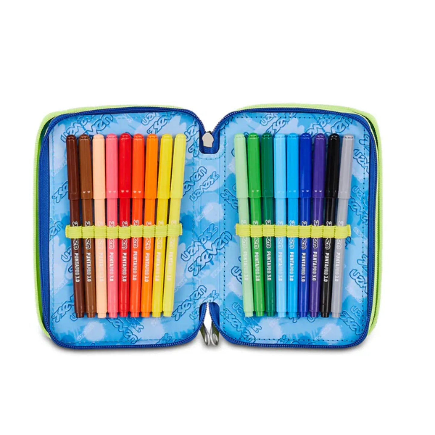 Astuccio 3 Zip Seven Blu Fusion Corredo Completo 45 Pezzi Scuola