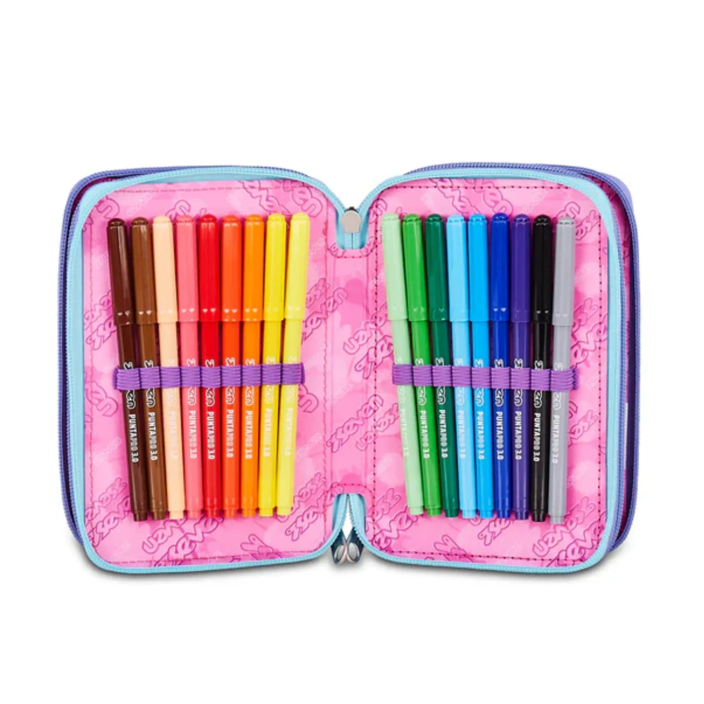Astuccio 3 Zip Seven Electricvibe Girl Corredo Completo 45 Pezzi Scuola