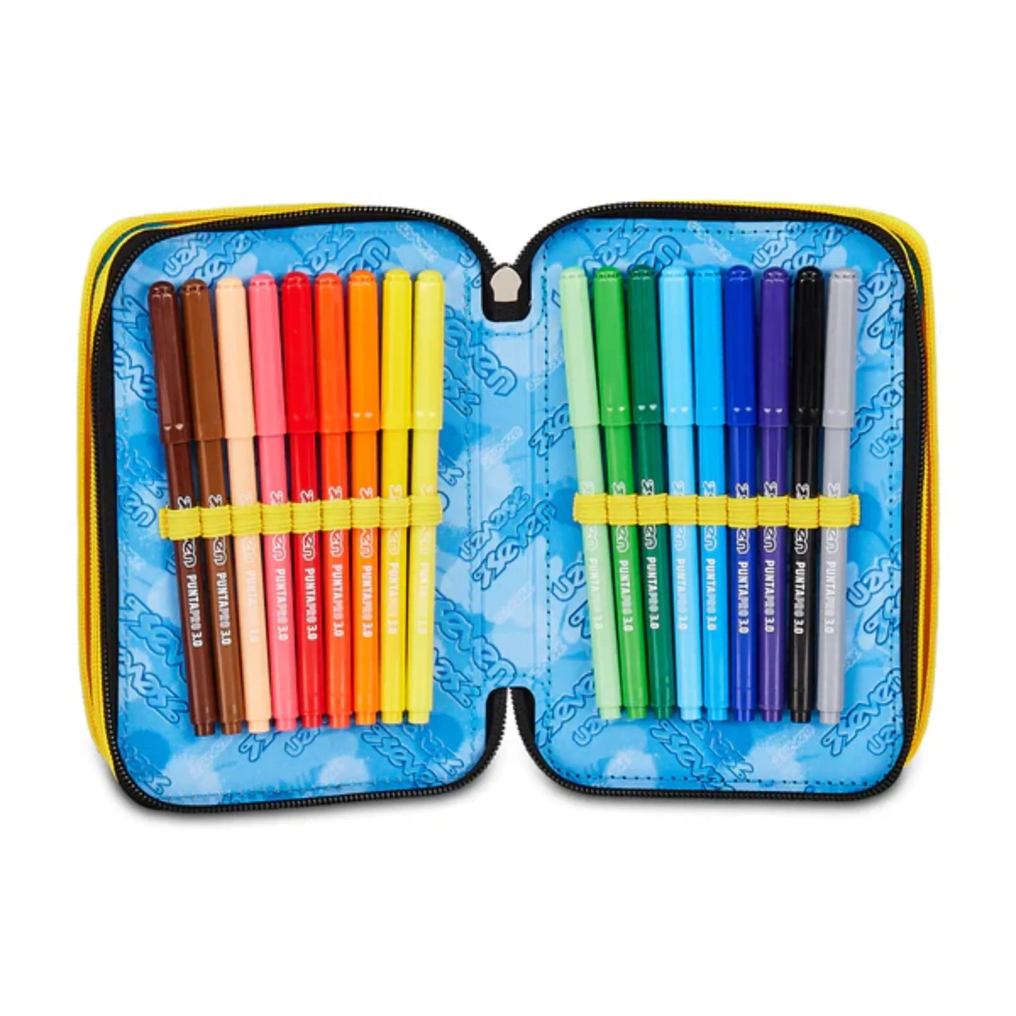 Astuccio 3 Zip Seven Golden Paint Corredo Completo 45 Pezzi Scuola