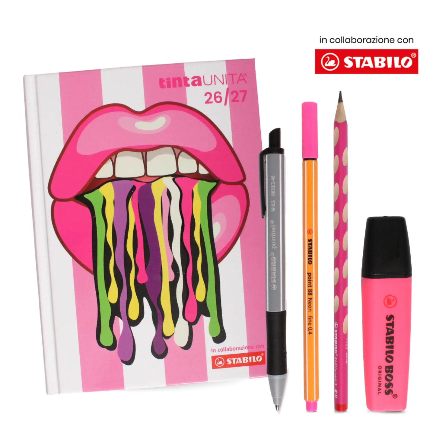 Diario Tinta Unita Stabilo 2026-27 12 Mesi con Bustina Kit Accessori | 8 Fantasie