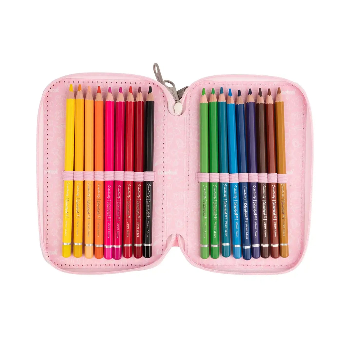 Astuccio 3 Zip Glitter Brillantinato Colourbook Completo 44 Pezzi Scuola