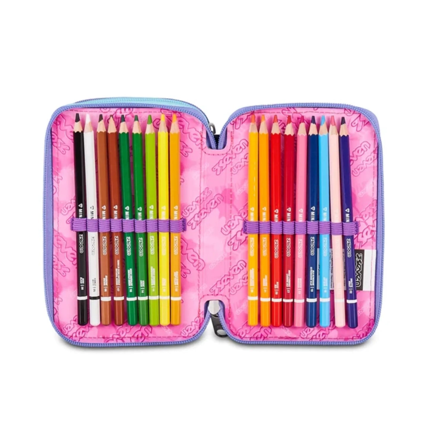 Astuccio 3 Zip Seven Electricvibe Girl Corredo Completo 45 Pezzi Scuola