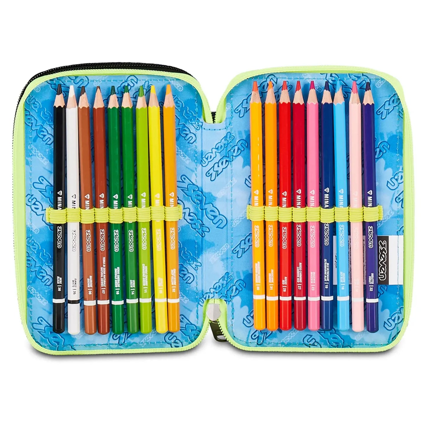 Astuccio 3 Zip Seven Buzzy Note Boy Corredo Completo 45 Pezzi Scuola