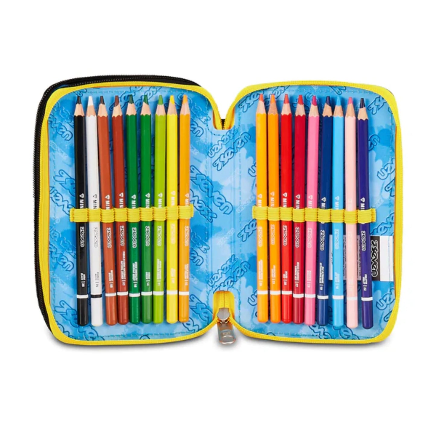 Astuccio 3 Zip Seven Golden Paint Corredo Completo 45 Pezzi Scuola