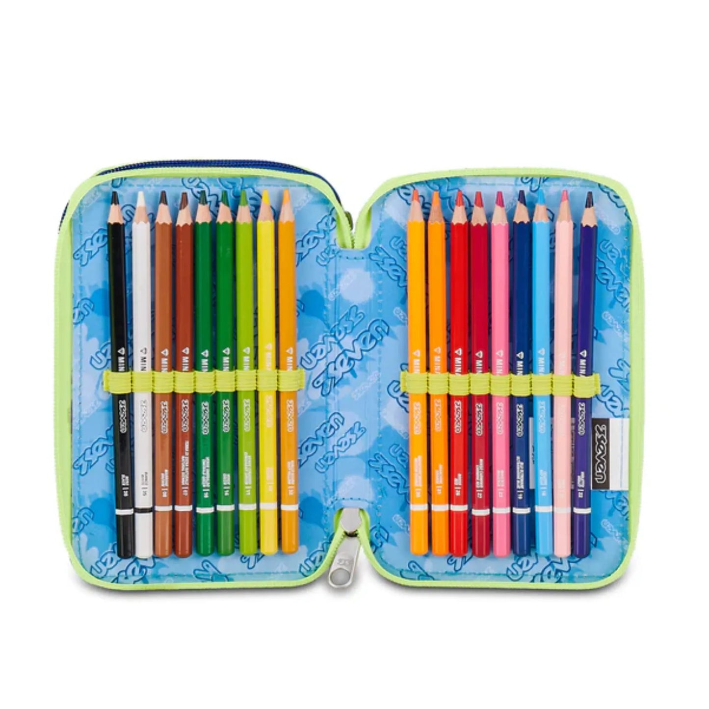 Astuccio 3 Zip Seven Blu Fusion Corredo Completo 45 Pezzi Scuola