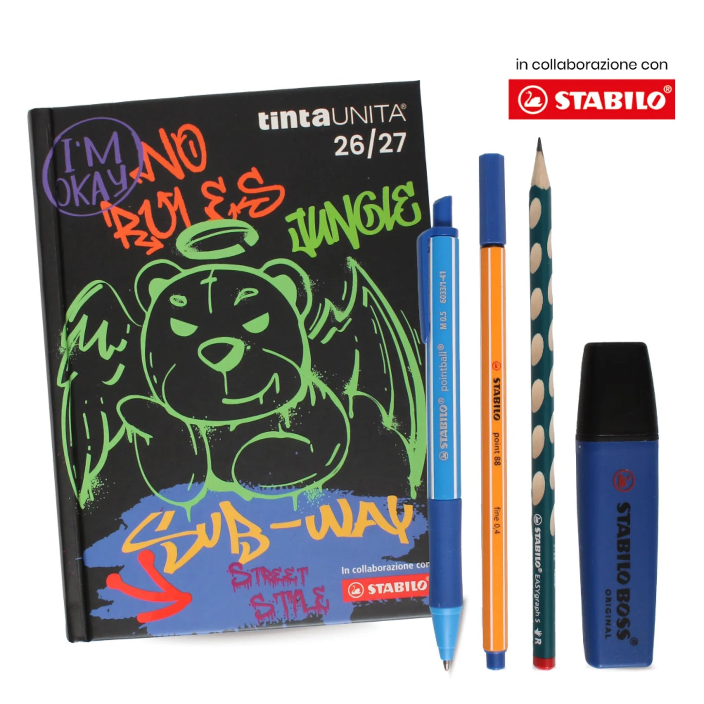Diario Tinta Unita Stabilo 2026-27 12 Mesi con Bustina Kit Accessori | 8 Fantasie